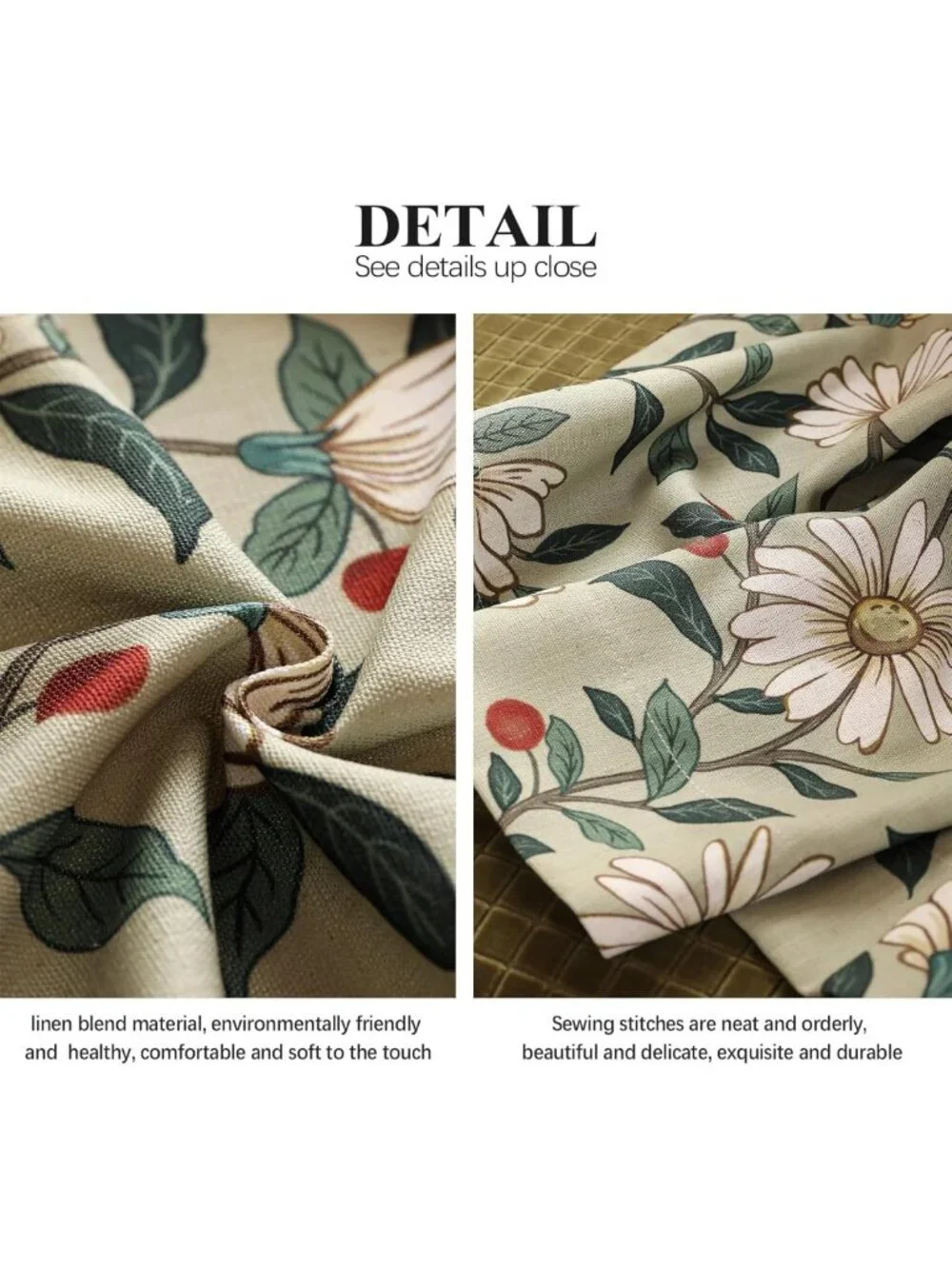 Elegant Green Linen Printed Curtains, 2 Panels, 87